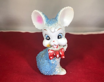 Vintage-Figurine-Statue-Mouse-Arnart-Blue-Salt Glaze-1950-Home Decor-Collectible