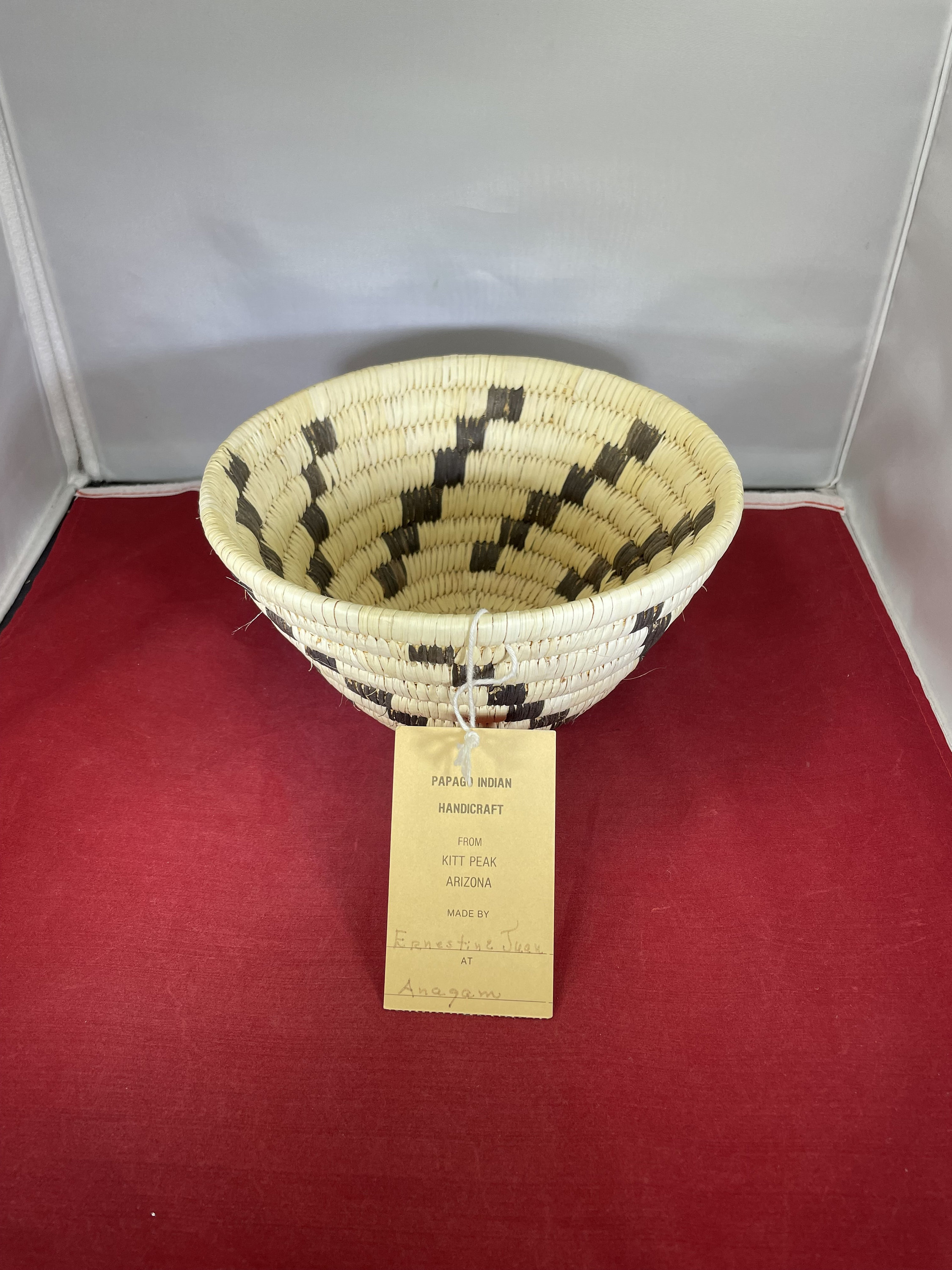 Vintage-Indian Basket-Woven-Papago-Handicraft-Kitt Peak-Arizona