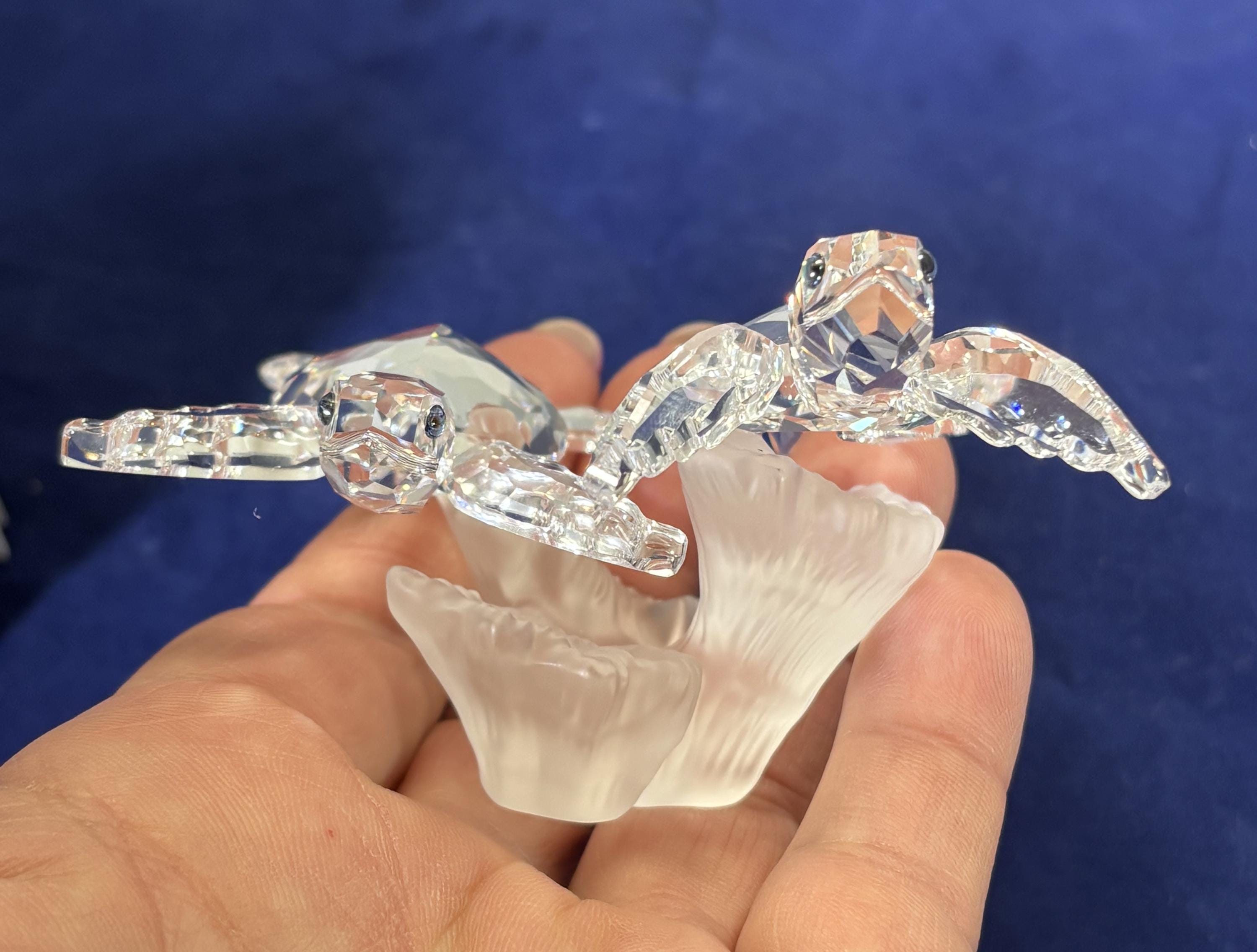 Vintage-swarovski-figurine-baby Sea Turtles-crystal-clear-frosted
