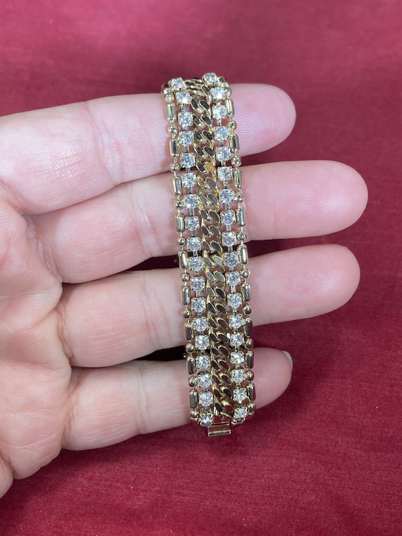 Vintage-Bracelet-Gold-Rhinestone-Jewelry-Accessor… - image 3