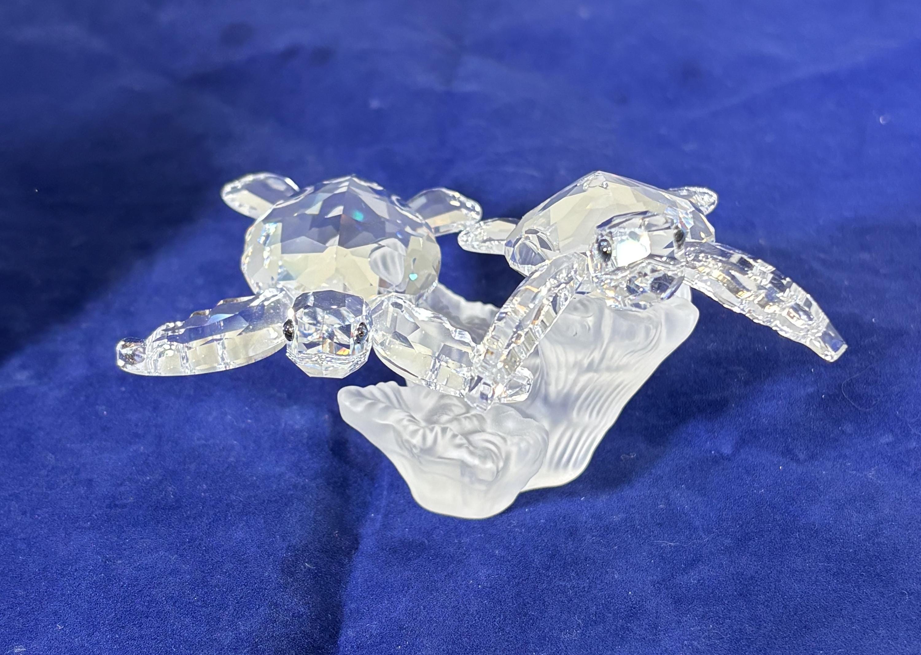 Vintage-swarovski-figurine-baby Sea Turtles-crystal-clear-frosted