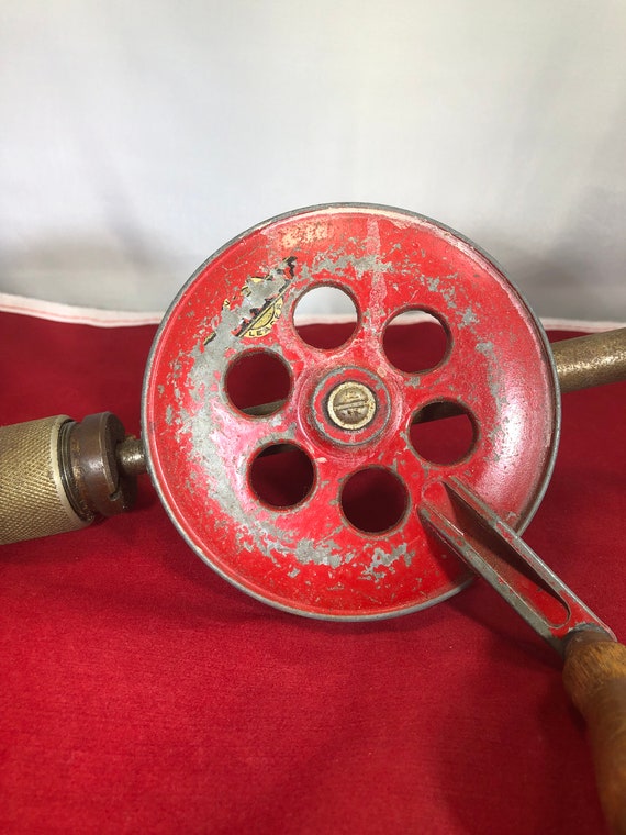 Vintage-fulton-hand Drill-wood-red 