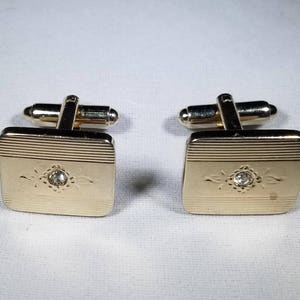 Vintage-Silver-Cufflinks-Rhinestone Center-Jewelry-Men&#39;s Accessories