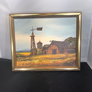 Vintage-Oil Painting-Barn-Weather Vane-Signed-Roberto Portillo-1975-Framed-Home Decor-Wall Decor