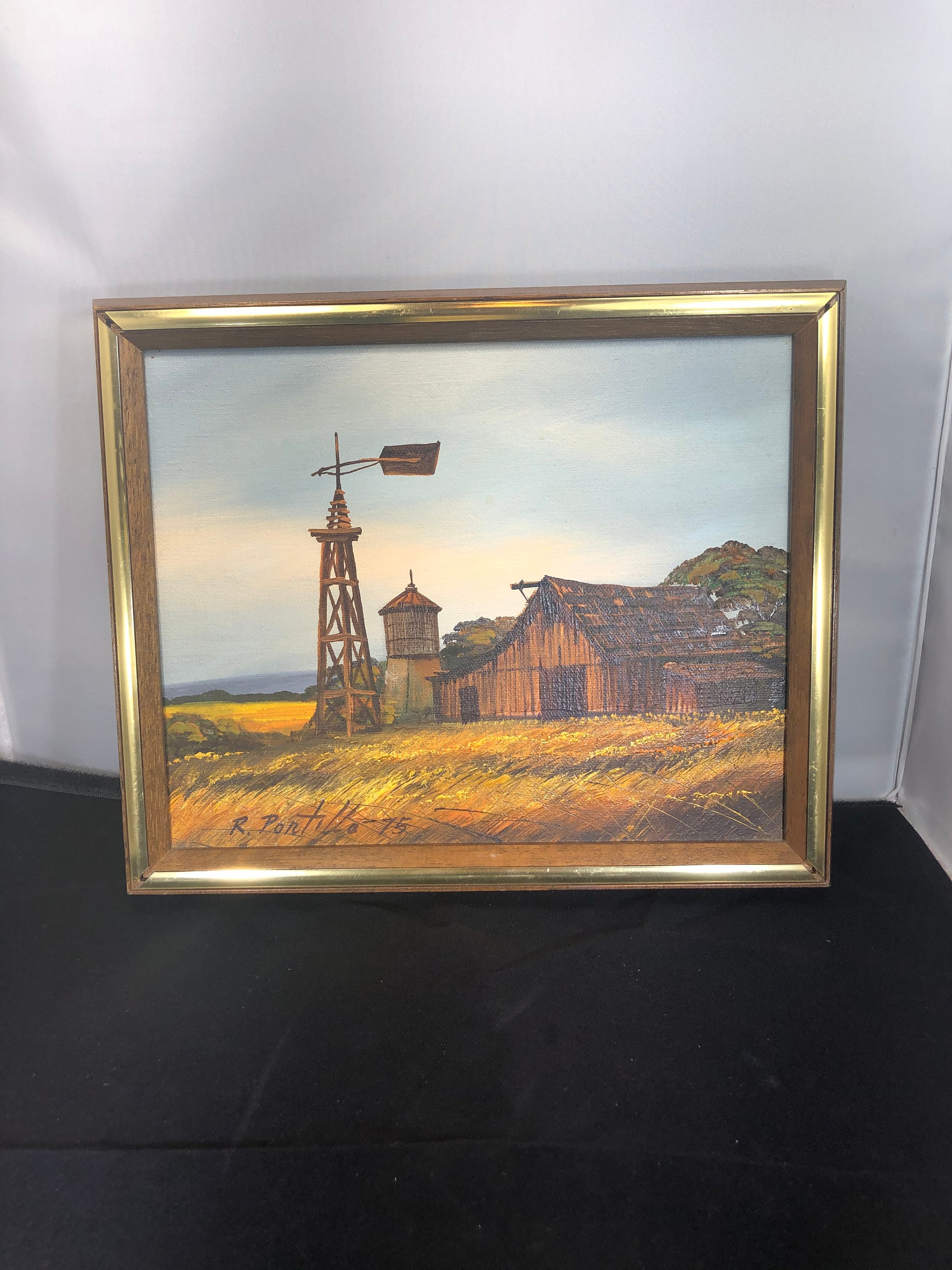 Vintage-oil Painting-barn-weather Vane-signed-roberto Portillo