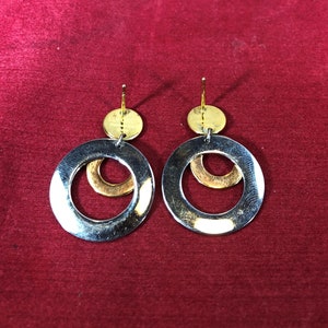 Vintage-Earrings-Dangle-Gold-Silver-Edforce-Stainless Steel-China-Circles-Jewelry-Accessories zdjęcie 4