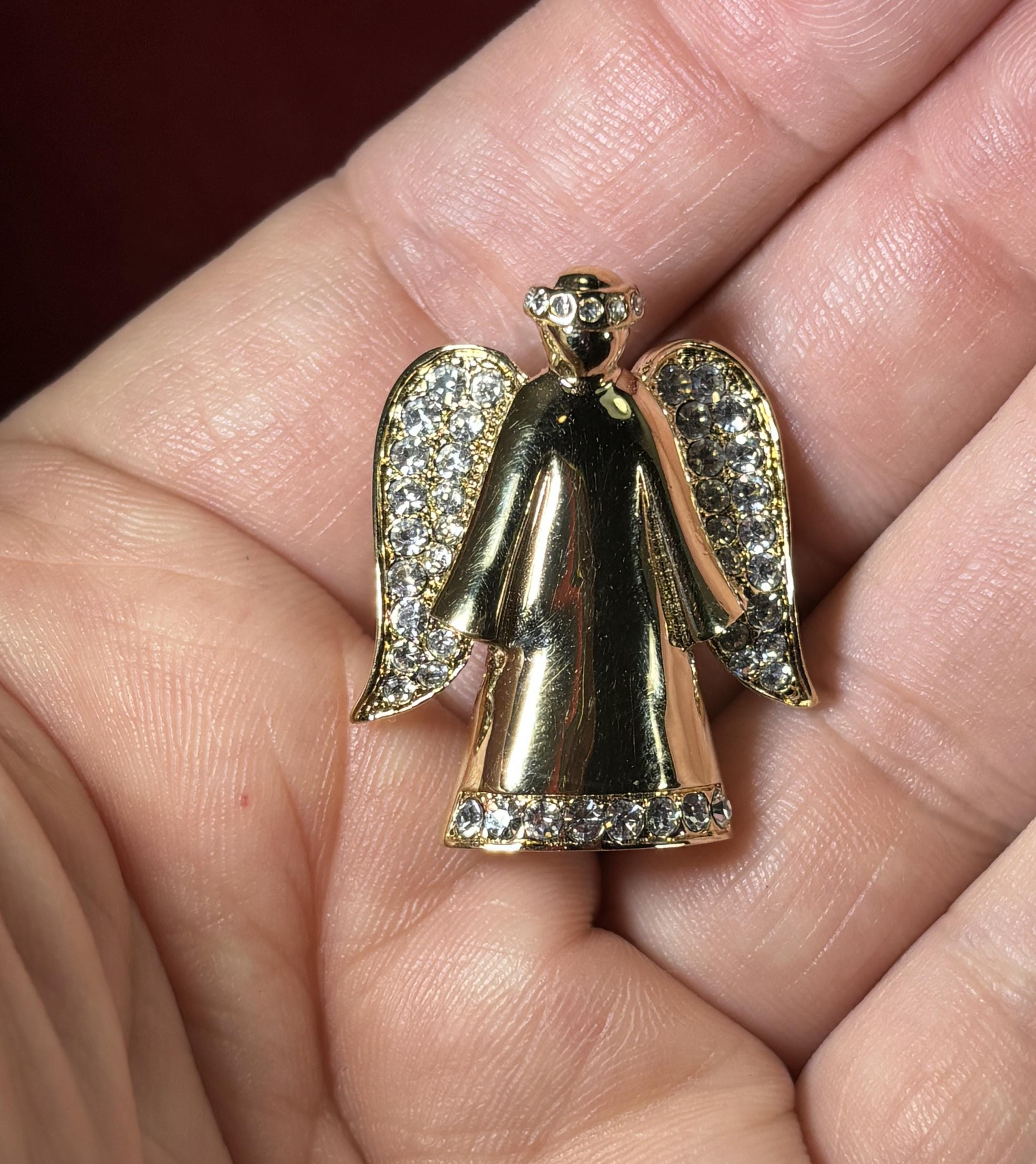 アクセサリー 1960's Angel Brooch Goldl Rhinestone Vintage-brooch-angel-monet-gold-wings-halo-clear-rhinestone