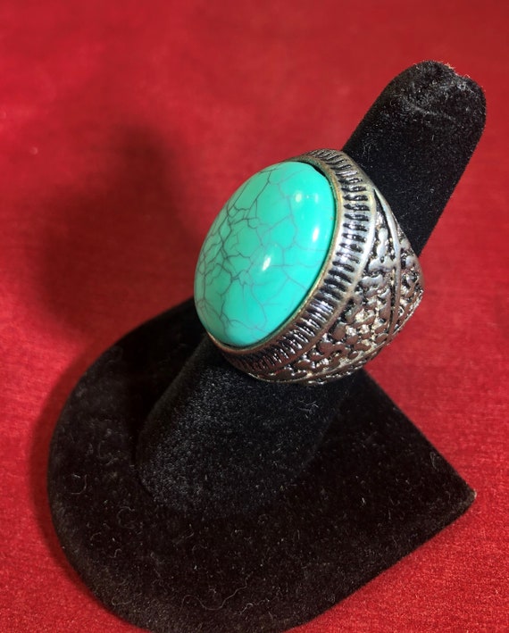 Vintage-Ring-Turquoise-Silver-Jewelry-Size 7-Acces