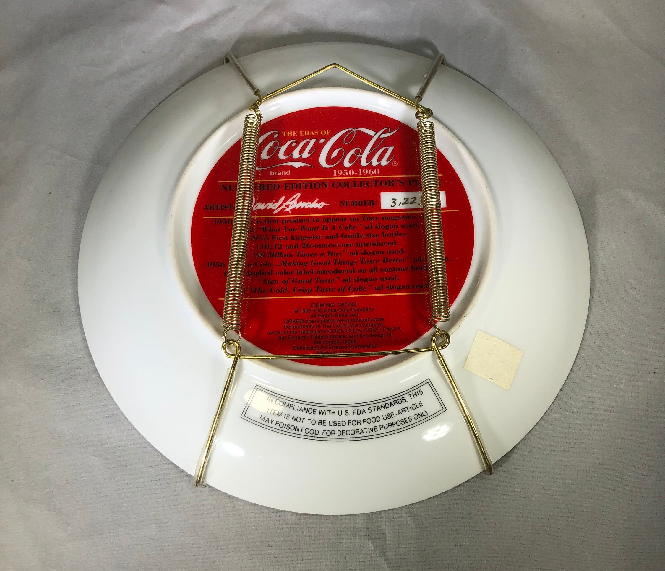 Vintage-collectible-plate-coca Cola-1950-1960-david Lencho-#3225