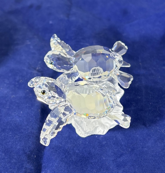 Vintage-swarovski-figurine-baby Sea Turtles-crystal-clear-frosted Vintage-swarovski-figurine-baby Sea Turtles-crystal-clear-frosted