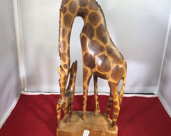 Vintage-Giraffe-Kenya-Wood-Baby-Figurine-Brown