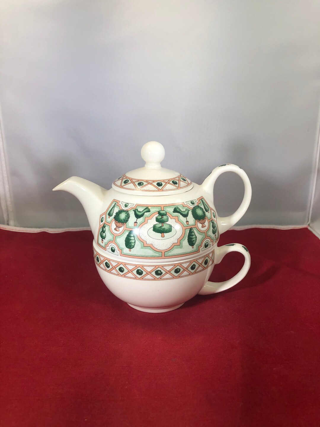 Vintagearthur Woodteapotcupgreen Treegarden Etsy