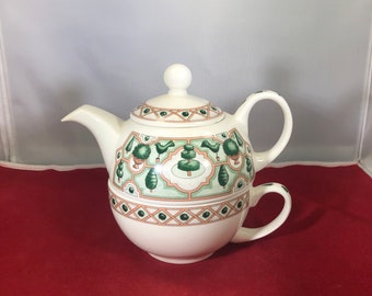 Vintage-Arthur Wood-Teapot-Cup-Green Tree-Garden Teas-England-1998-Serving Ware