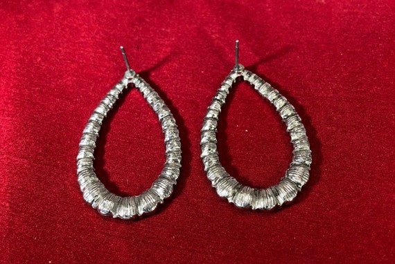 Vintage-Earrings-Rhinestones-Teardrop-Silver-Jewe… - image 3