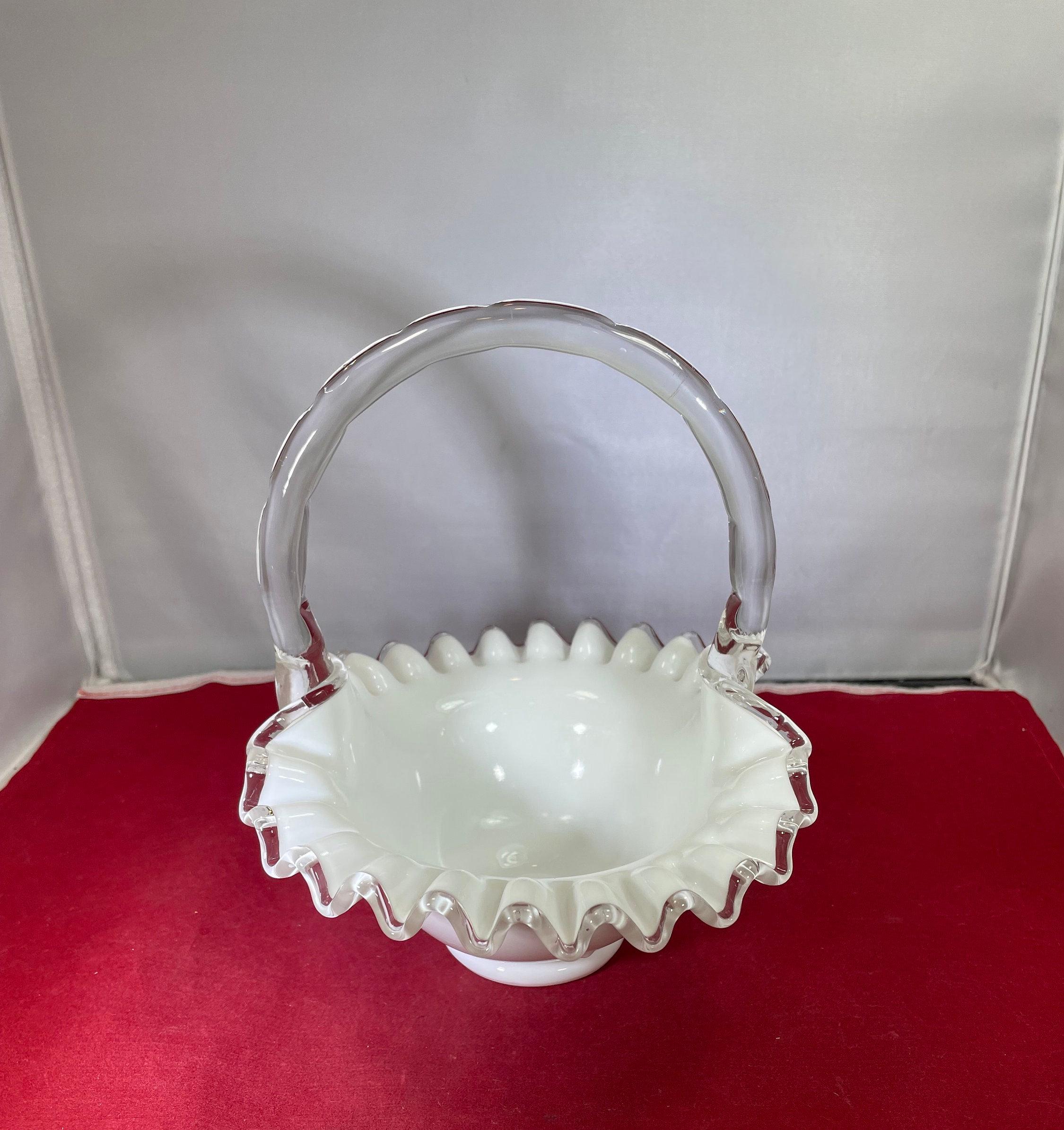 Vintage-basket-fenton-white-clear-ripples-glass-home Decor