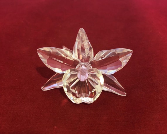 Vintage-swarovski-orchid-pink-flower-crystal-clear-figurine