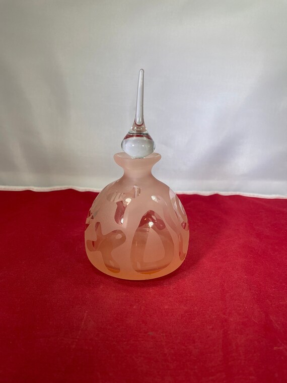 Vintage-Perfume Bottle-Pink-Frosted Glass-Clear G… - image 1