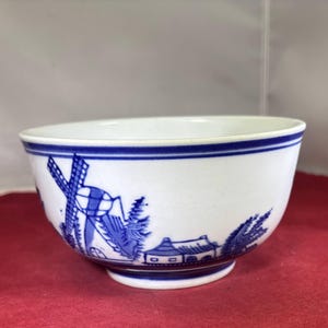 Bol-vintage-bleu-moulin-bateaux-blanc-Verrerie-Services-Décoration d'intérieur