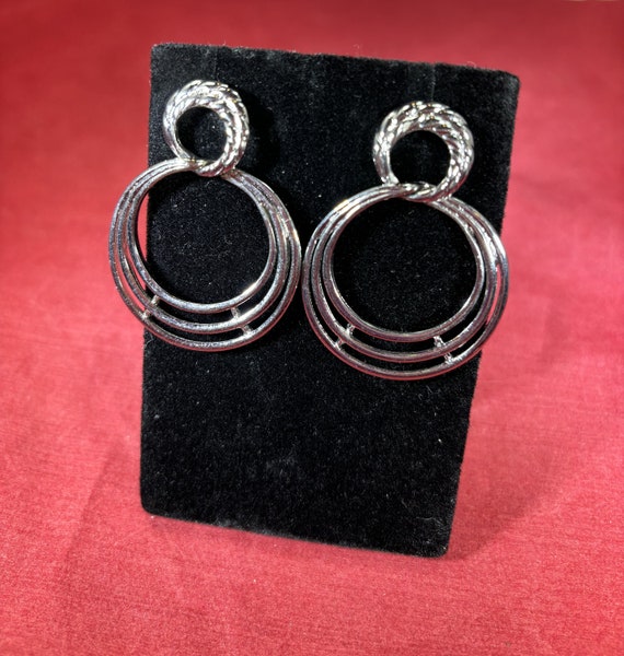 Vintage-Earrings-Dangle-Silver-Circles-Jewelry-Ac… - image 3