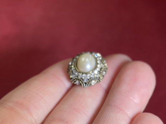 Vintage-White-Faux Pearl-Silver-Studs-Earrings-Je… - image 2