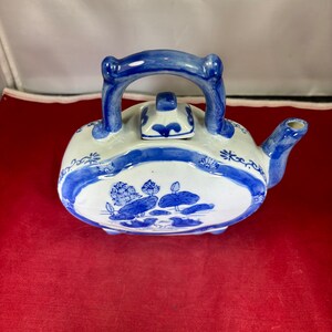 Vintage-Tetera-Azul y Blanco-China-Lirio Pad-Pato-Decoración-Decoración del Hogar imagen 5