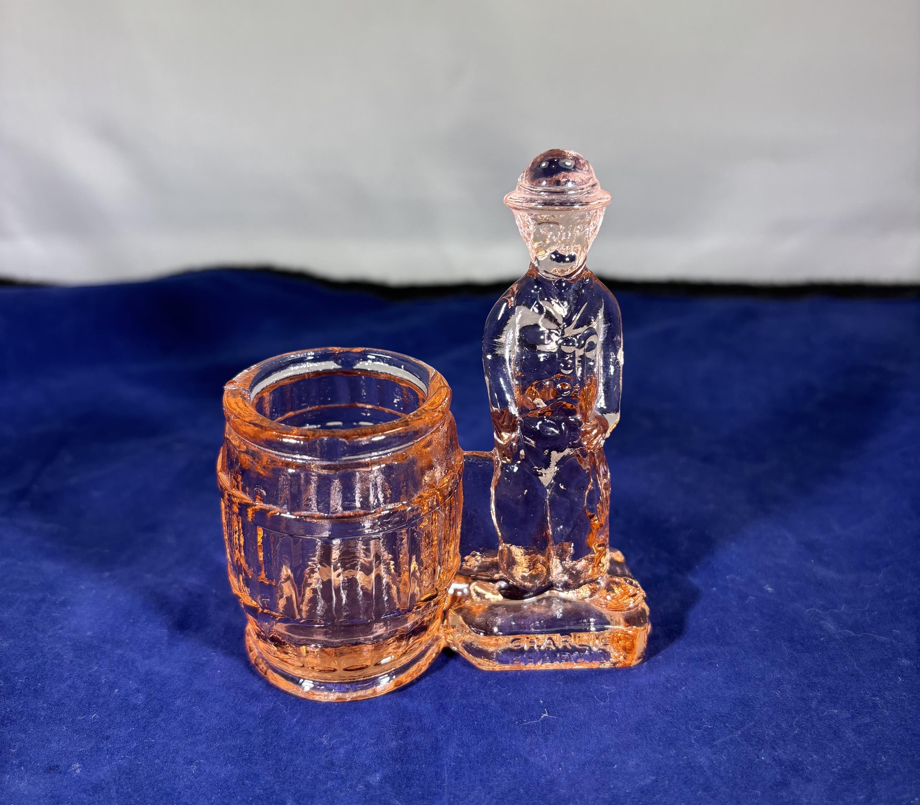 Vintage-pink Glass-charlie Chaplin-toothpick Holder-glassware-home