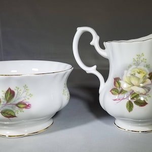 Vintage-Royal Albert-Bone Chine-Cream and Sugar-Gold Rimmed-Kitchen Decor-Serving ware-Glassware