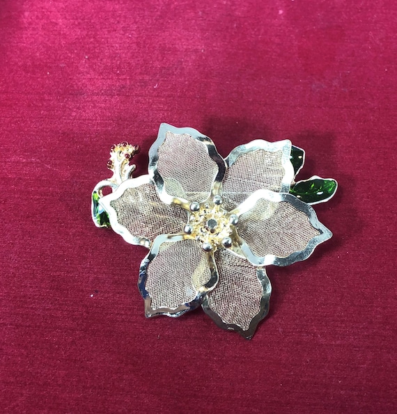 Vintage-Brooch-Poinsettia-KC-Kenneth Cole-Pin-Gold