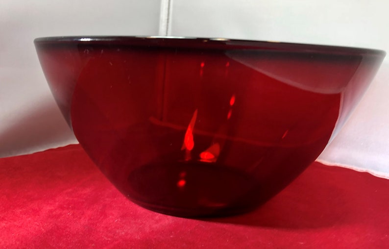 Vintage-Bowl-Red-Glass-Arcoroc-France-Serving Ware-Glassware-Home Decor