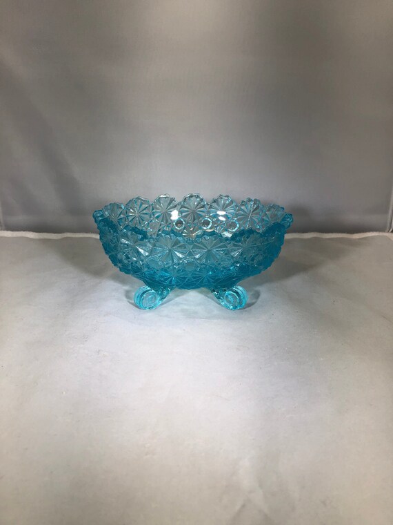 Vintage Blue Glass Bowl Footed Candy Dish Home Decor Glassware Vintage Blue Glass Bowl Footed Candy, Vintage Blue Glassware