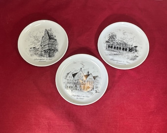 Vintage-3-Miniature Plates-Black and White-Frankfurt-Kaiser