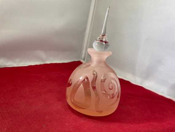 Vintage-Perfume Bottle-Pink-Frosted Glass-Clear G… - image 3
