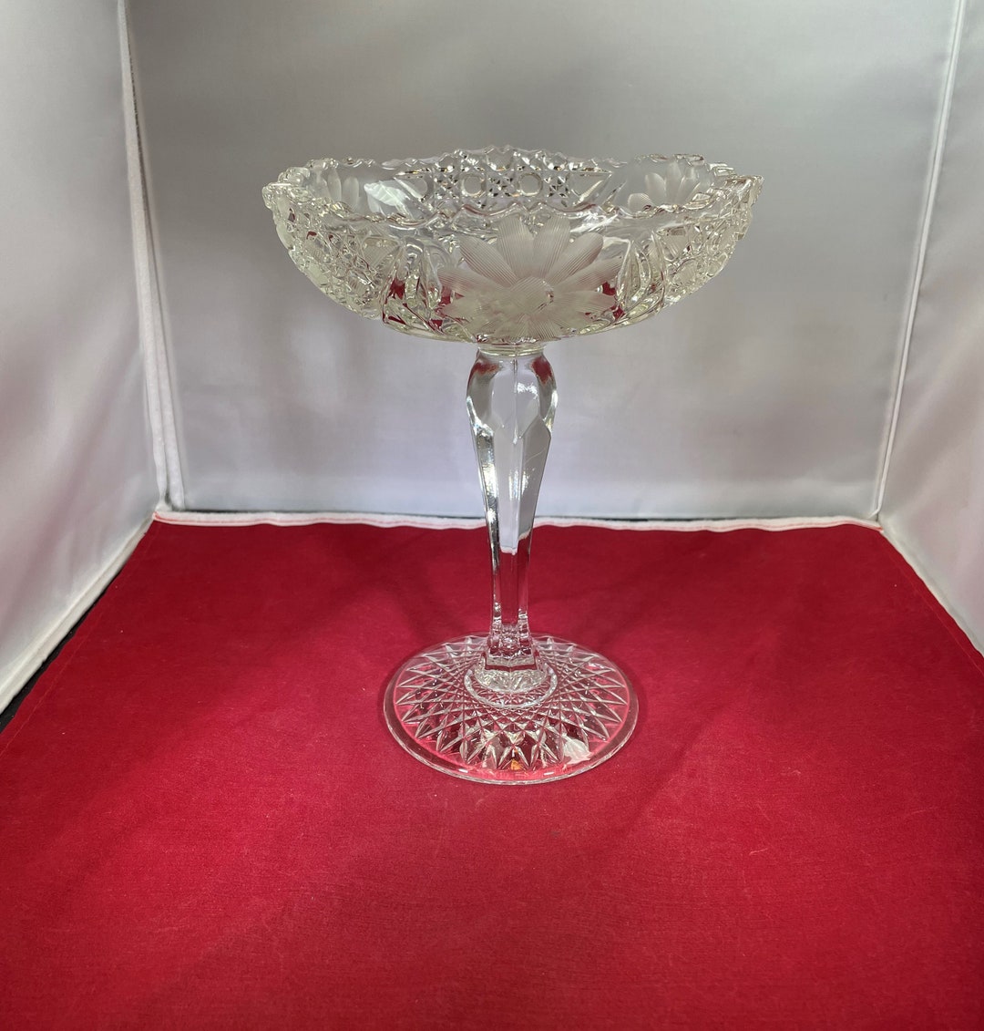 Vintagecandy Dishpedestalclearglassetched Flowershome Decor