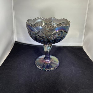 Vintage-Candy Dish-Imperial Glass-Pedestal-Purple-Carnival Glass-Daisy and Button-Serving ware-Home decor