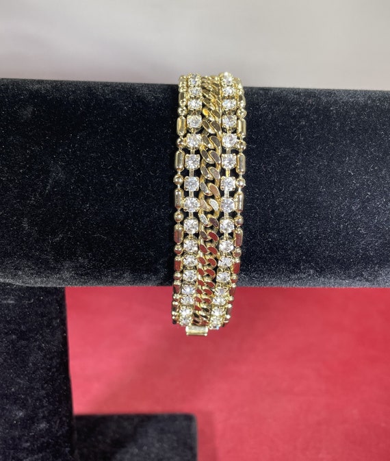 Vintage-Bracelet-Gold-Rhinestone-Jewelry-Accessor… - image 2