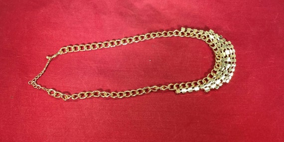 Vintage-Necklace-Gold-Clear Rhinestones-Jewelry-A… - image 5