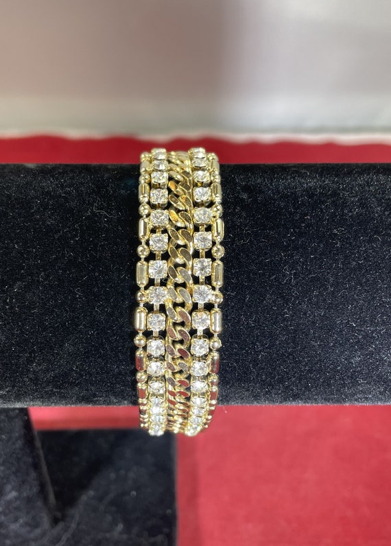 Vintage-Bracelet-Gold-Rhinestone-Jewelry-Accessor… - image 1
