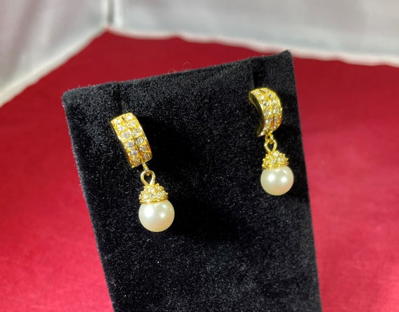 Vintage-Earrings-Dangle-Napier-White-Gold-Faux Pe… - image 2