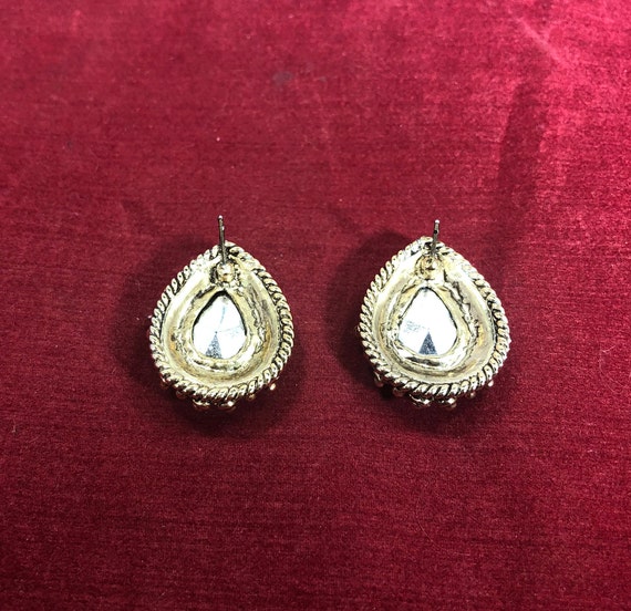 Vintage-Earrings-Teardrop-Clear-Rhinestone-Gold-S… - image 4