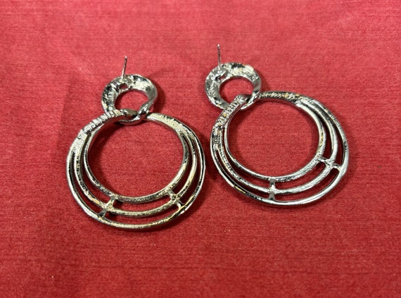 Vintage-Earrings-Dangle-Silver-Circles-Jewelry-Ac… - image 4