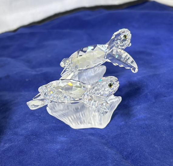 スワロフスキー ベビータートルズ Vintage-swarovski-figurine-baby Sea Turtles-crystal-clear-frosted
