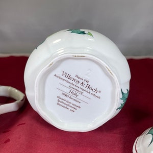 Vintage-Set-Sahnekännchen-Zuckerdose-Villeroy & Boch-Holly-Grüne und Rote Serviergeschirr Bild 5