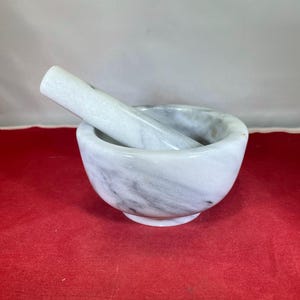 Vintage-Pestle and Mortar-Gray-White-Alabaster-Home Decor