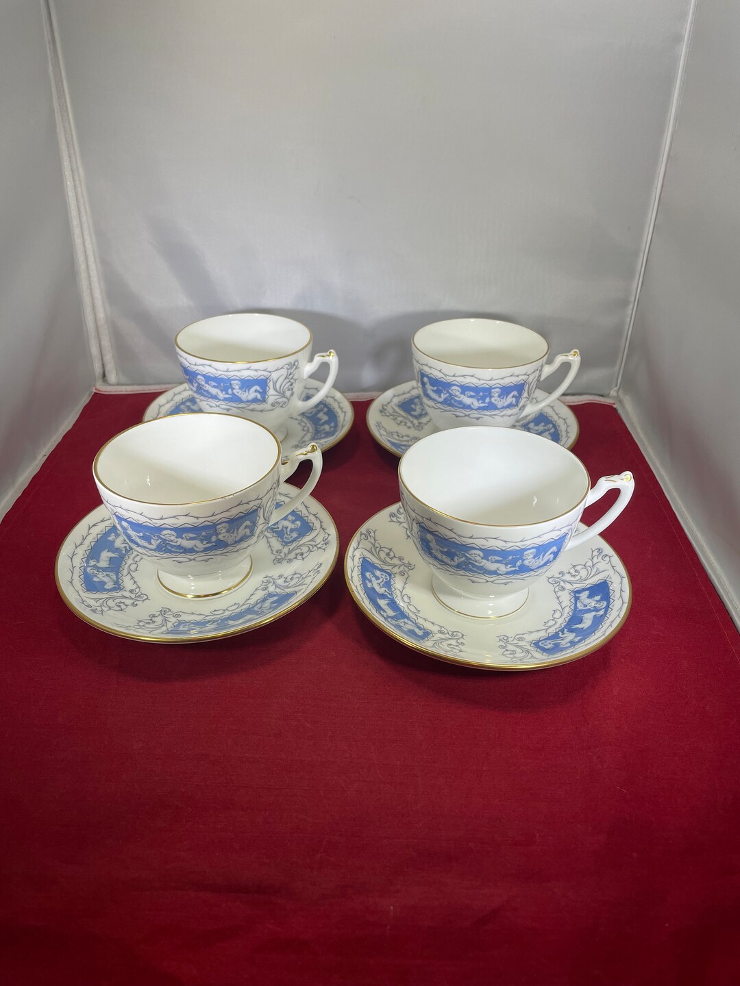 Vintagedish Setcoalportrevelry4 Teacups and Saucersblue Etsy