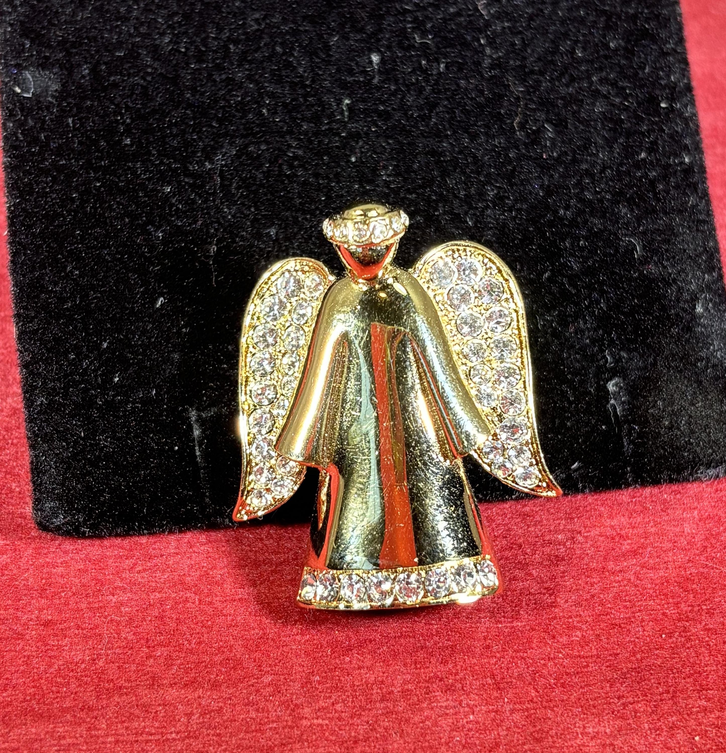 アクセサリー 1960's Angel Brooch Goldl Rhinestone Vintage-brooch-angel-monet-gold-wings-halo-clear-rhinestone