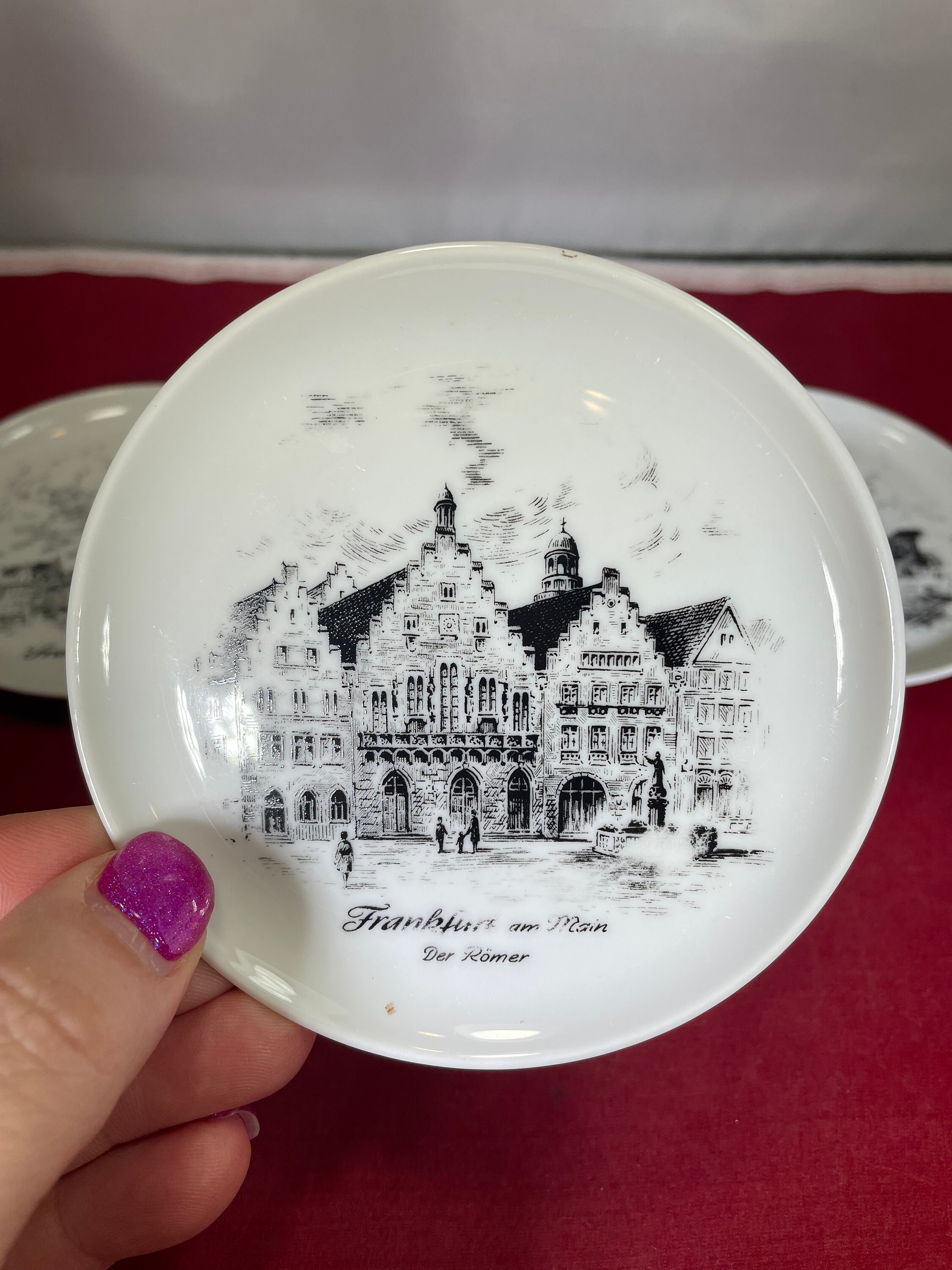 Vintage-3-Miniature Plates-Black and White-Frankfurt-Kaiser