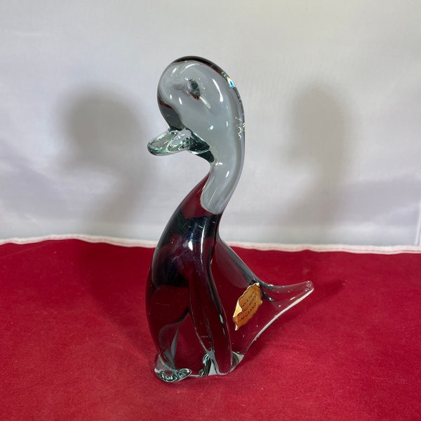 Vintage-Murano-Reale and Figli-Cristalli Artistici-Duck-Blue-Clear-Glass-Figurine-Home Decor