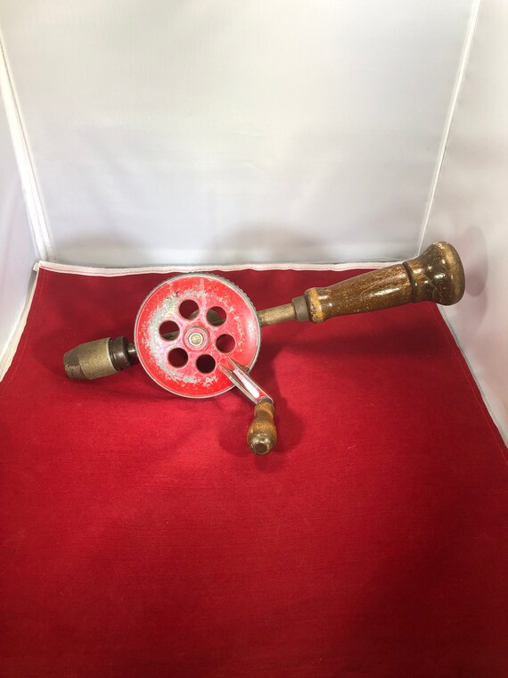 Vintage-fulton-hand Drill-wood-red 