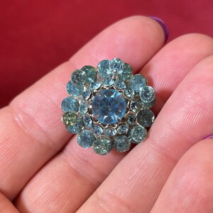 Broche Vintage Ronde Argentée - Cristaux, Perles Rose, Bleu Turquoise - Occasion