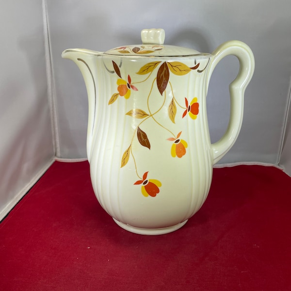 Vintage-Hall's Superior-Autumn Leaves-Kitchenware-Teapot-Mary Dunbar-Jewel Homemakers Institute-Serving Ware